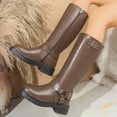 thumbnail image 2 of Xfvqtps Mid Calf Boots for Women Round Toe Block Low Heel Thick Sole Buckle Strap Faux Leather Boots, 2 of 9