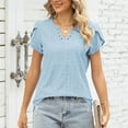 thumbnail image 3 of QLEICOM Summer Tops Casual Country V Neck Tee Shirts Petal Sleeve Fashion Loose Blouse Light Blue L, US Size 8, 3 of 6