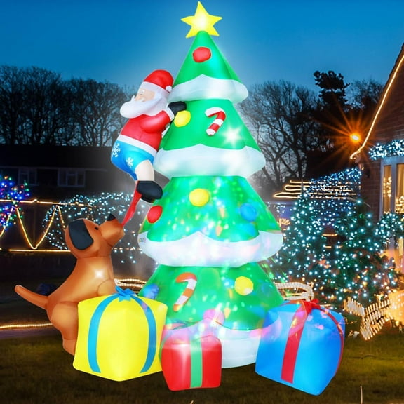 Veeboto 7.7FT Christmas Inflatable Tree with LED Light, Outdoor Christmas Inflatable Tree Decorations with Santa, dog and 3* Wrapped Gift Boxes for Holiday Christmas Indoor Outdoor Decor