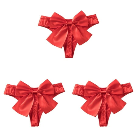 Cotton Briefs Women Pattern Underwear Women Sexy Plus Size Sexy Underwear Brief Women Bow Seamless Breathable Comfortable Thong Womens HighRed (3Packs)