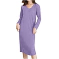 thumbnail image 2 of BUIGTTKLOP Nightgowns for Women Casual Long Sleeve V Neck Tshirt Pajmas Dress Mid Length Sleepwear, 2 of 6
