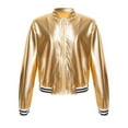 thumbnail image 2 of YUUMIN Kids Girls Shiny Baseball Jacket Long Sleeve Sparkle Metallic Zipper Bomber Jacket Coat Gold 16, 2 of 8