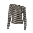 thumbnail image 4 of Women Long Sleeve Grunge Shirts Striped Off the Shoulder Tops Y2K T Shirt Black S, 4 of 9
