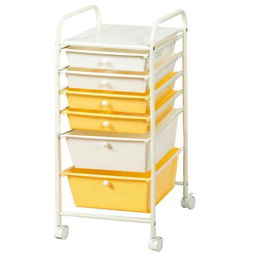 Demi Bonn 6 Drawers Rolling Storage Cart Organizer with 4 Universal Casters, Yellow & Beige