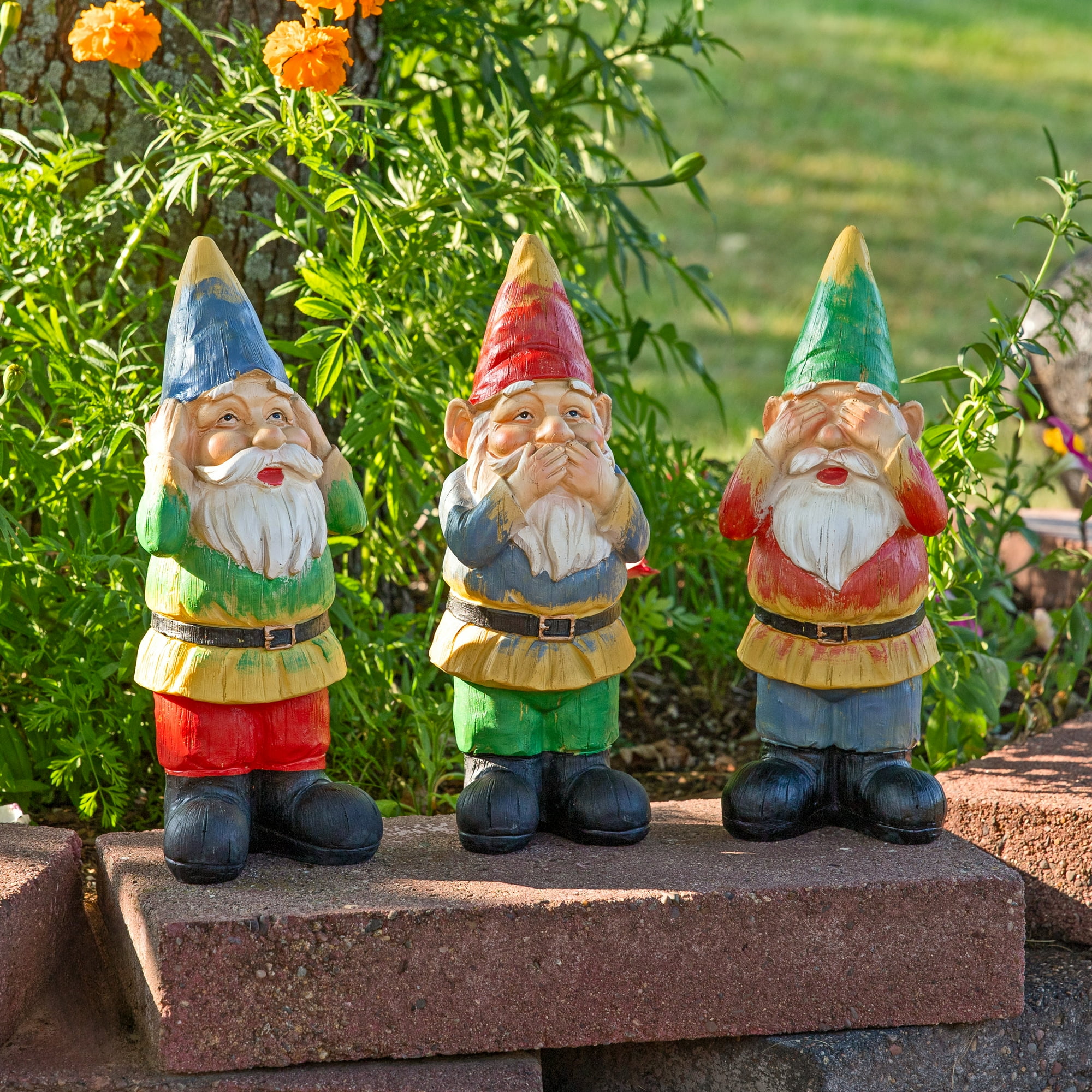 gnome セット Sunnydaze Three Wise Garden Gnomes Hear, Speak, See No Evil Indoor