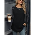 thumbnail image 5 of Women'S Stripe Tunic Tops Casual Long Sleeve Shirts Round Neck Pullover Black XL, 5 of 7