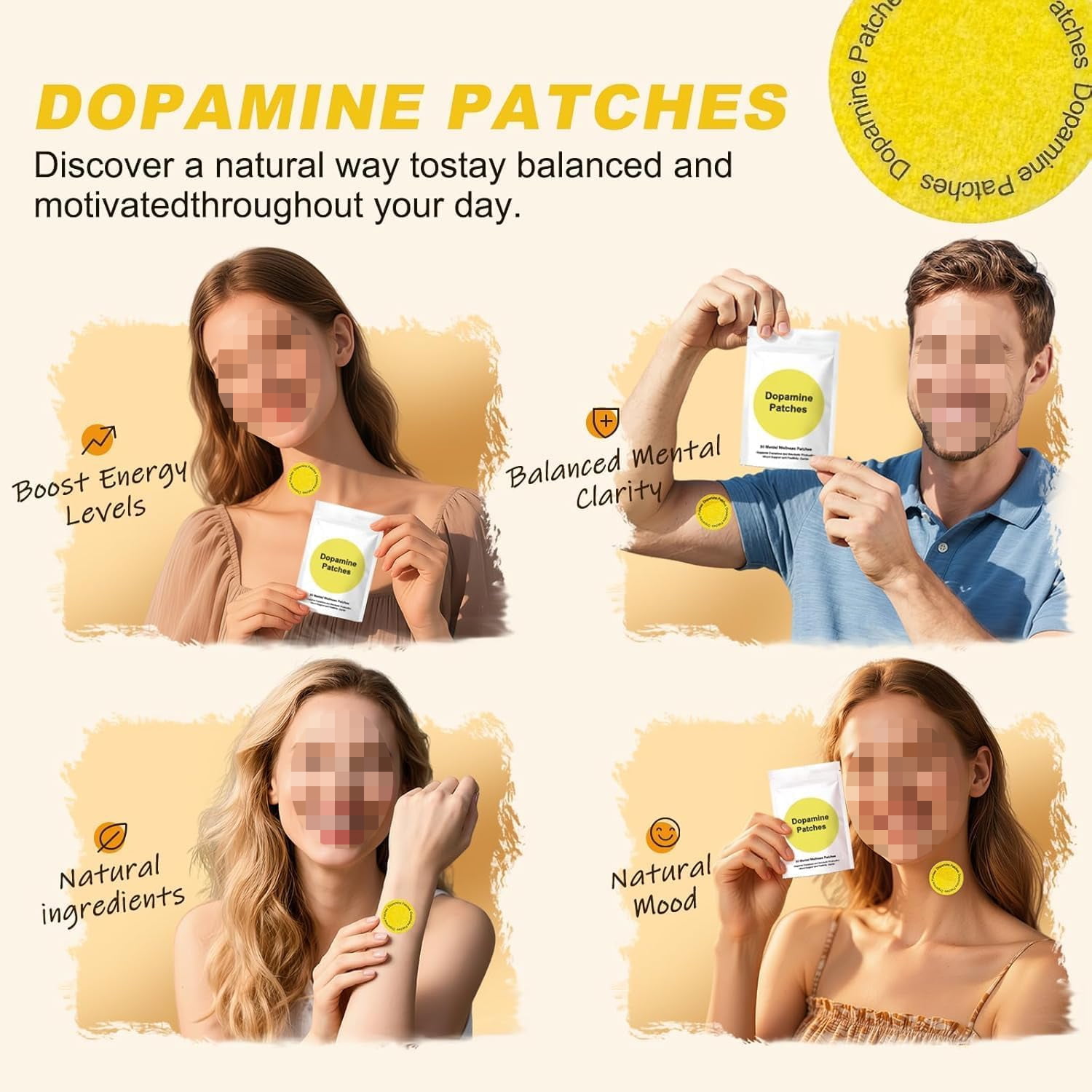Dopamine Patches – Vegan Mood Support Patches for Daily Mental Wellness. Supports Dopamine. Plant-Based Formula. Gentle, Soothing & Hydrating Care Patch. 30 Count