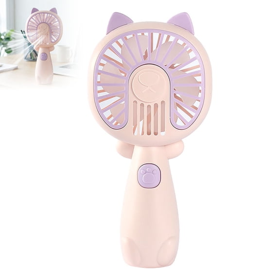 Cute Cat Shaped Handheld Mini Fan, USB Rechargeable 2-in-1 Desktop & Portable Personal Cooling Fan, Quiet Small Fan with Safety Grille for Office Outdoor Summer Use 6.29 × 2.95 Inch