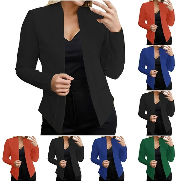 Feancey Business Casual Blazer Jacket for Women Open Front Plus Size Suit Jackets Fall Long Sleeve Fashion Blazers Dressy Elegant Work Suits with Pockets Back to School Prime Sales Black 5XL
