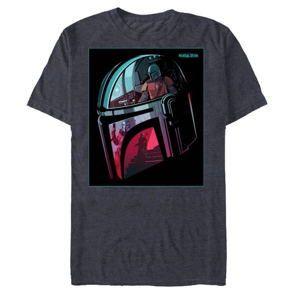 Star Wars The Mandalorian Neon Helmet - Short Sleeve Blended T-Shirt for Adults - Customized-Navy Heather