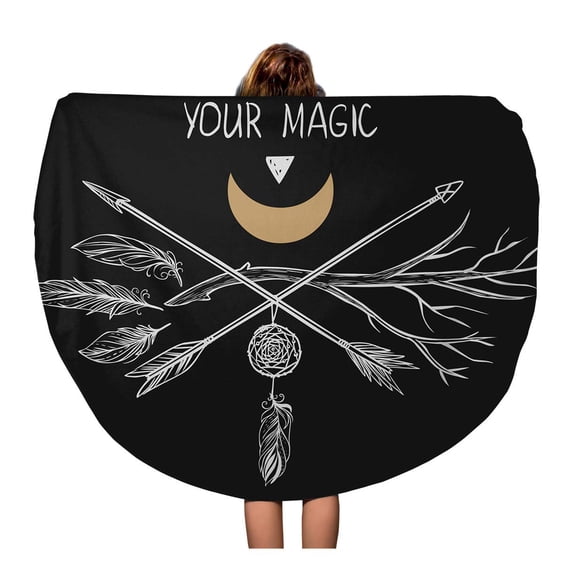 SIDONKU 60 inch Round Beach Towel Blanket Bohemian Arrows and Branch Crossed on Boho Moon Shaman Travel Circle Circular Towels Mat Tapestry Beach Throw