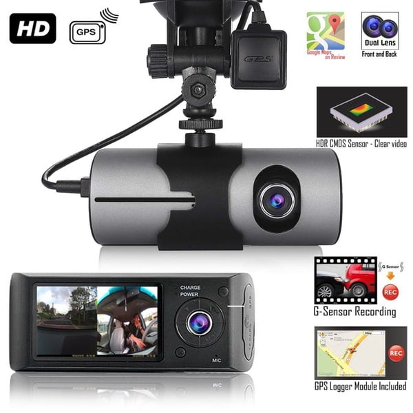 Dual Lens GPS Camera HD Car DVR Dash Cam Video Recorder G-Sensor w// Night Vision