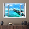 thumbnail image 2 of wall26 Canvas Print Wall Art Window View Tropical Island Beach Pier Hawaii Tahiti Wilderness Nature Photography Realism Scenic Landscape Colorful Multicolor for Living Room, Bedroom, Office - 24&quot, 2 of 5