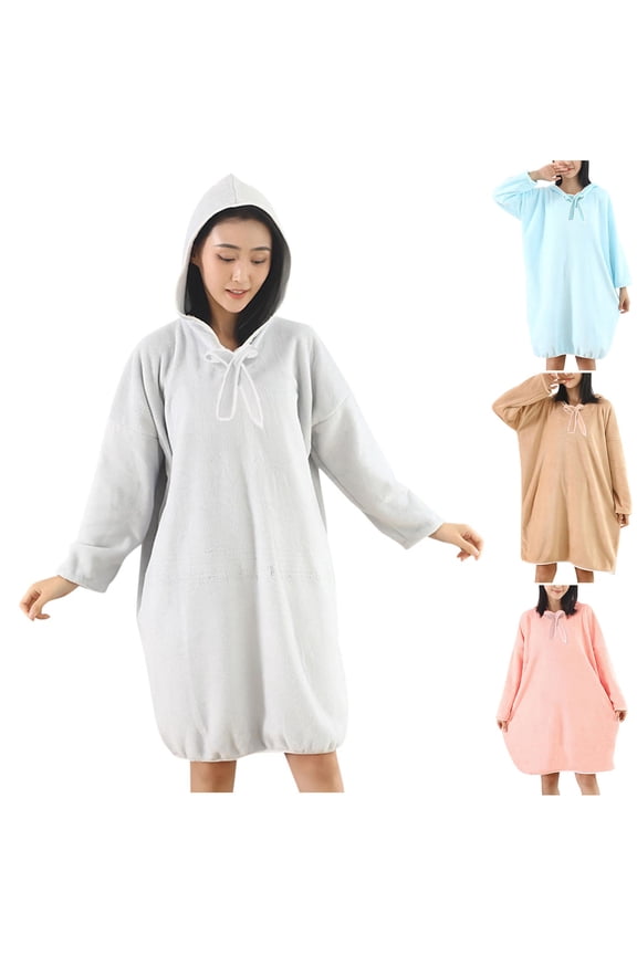 Robes for Women,Mens Robe,Women Fashion Fleece Unisex Hooded Bathrobe with Long Sleeves and Fast Dry Absorbent Fabric for Luxury Home Wear Coffee Free Size