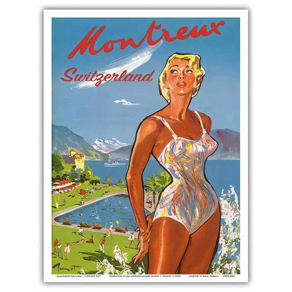 Montreux Switzerland (Suiza) - Lake Geneva - Vintage Travel Poster by Pierre-Laurent Brenot c.1950s - Master Art Print (Unframed) 9in x 12in