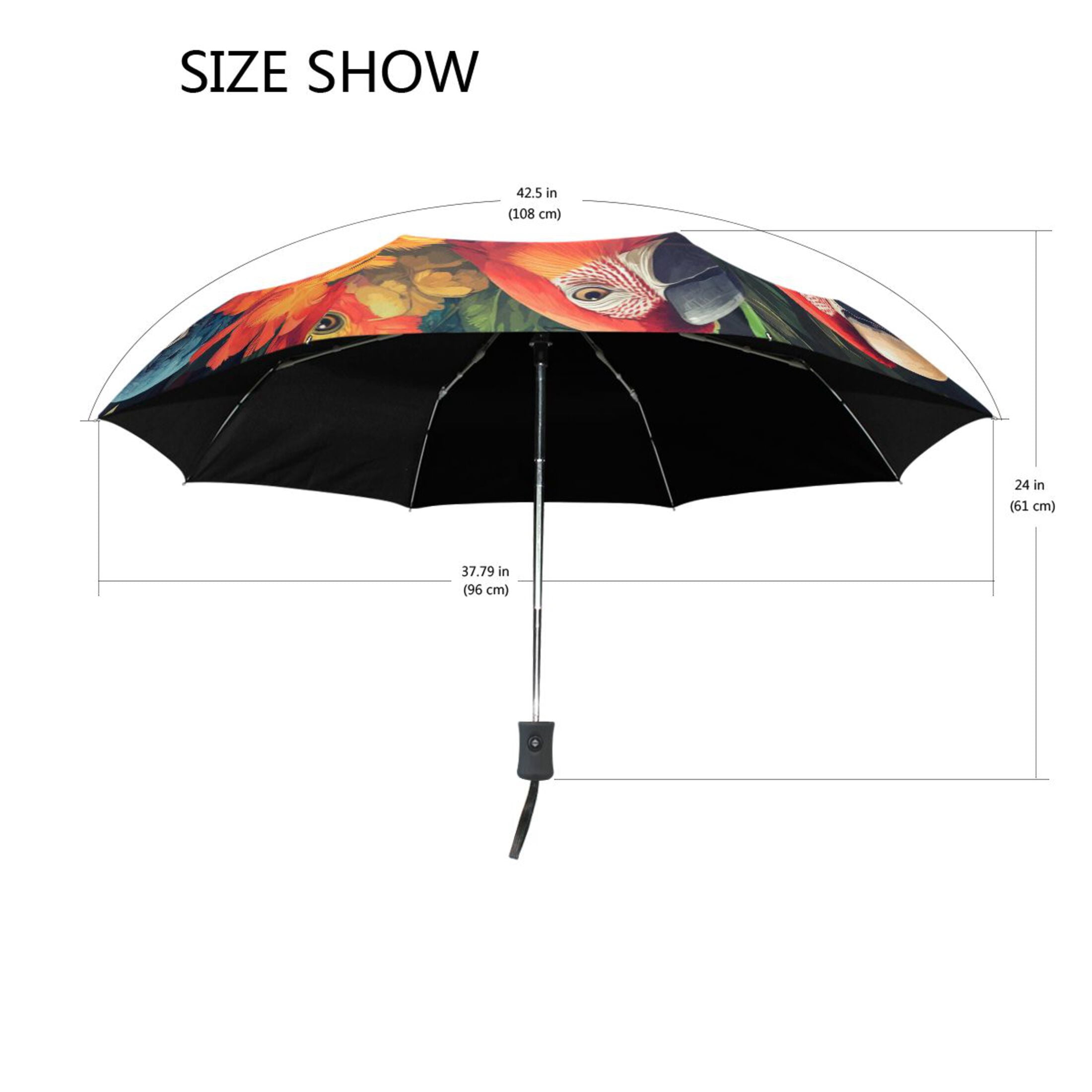 BZSMCE One-Touch Auto Open Close Rain Umbrella With Creative Rainbow Of Parrots Pattern