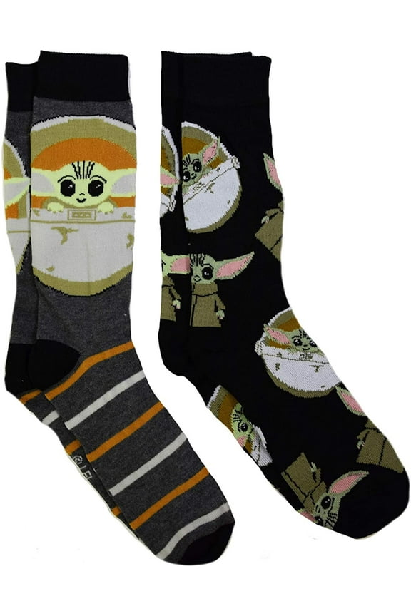 Star Wars The Mandalorian The Child Men's 2 Pack Crew Socks (Pod)