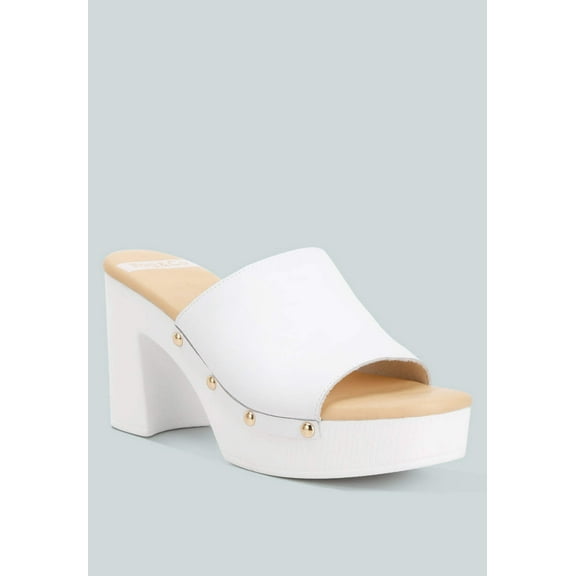 Drew Recycled Leather Block Heel Clogs In White