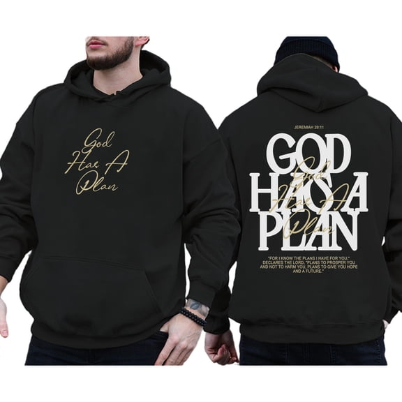 God Has a Plan Double Sided Christian Hoodie – Jeremiah 29:11 Bible Verse Pullover, Inspirational Faith Hoodie for Men & Women, Religious Jesus Apparel for Fall & Winter