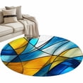 thumbnail image 2 of 3ft Washable Round Rug, Abstract Art Non-Slip Circle Area Rug for Bedroom Bedside, Blue Yellow Gradient Wavy Lines Geometric Modern Soft Indoor Floor Mat for Home Decor, 2 of 9
