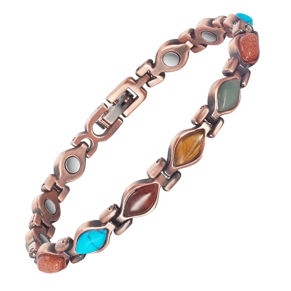 Metaljc Magnetic Copper Bracelet for Women, Inlaid turquoise, Adjustable