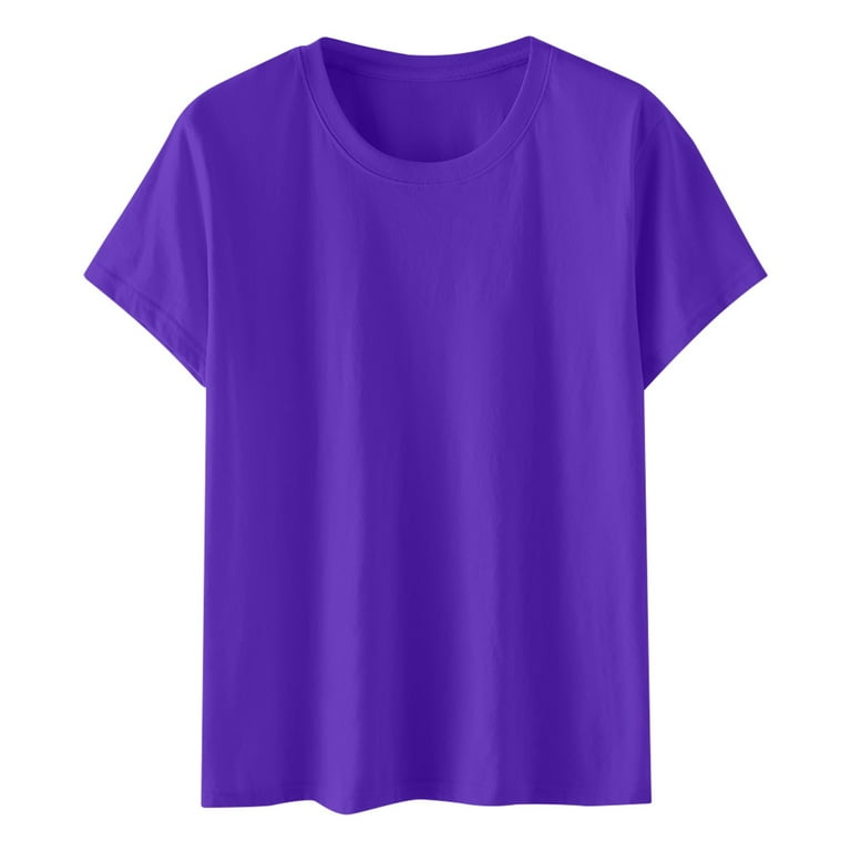 Womens Tops Clearance under $5 Solid Round Neck Short Sleeve Loose