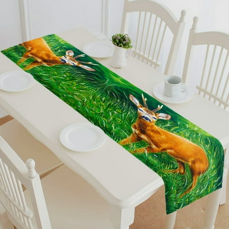 

ABPHQTO Young Deer In Wild Landscape With High Grass Table Runner Placemat Tablecloth For Home Decor 16x72 Inch