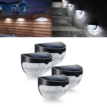 Solar Cap Lights For Decks GLiving 4 Pack White Outdoor Garden Solar LED Post Deck Cap Square Fence Light Landscape Lamp for Lawn Square courtyard ()