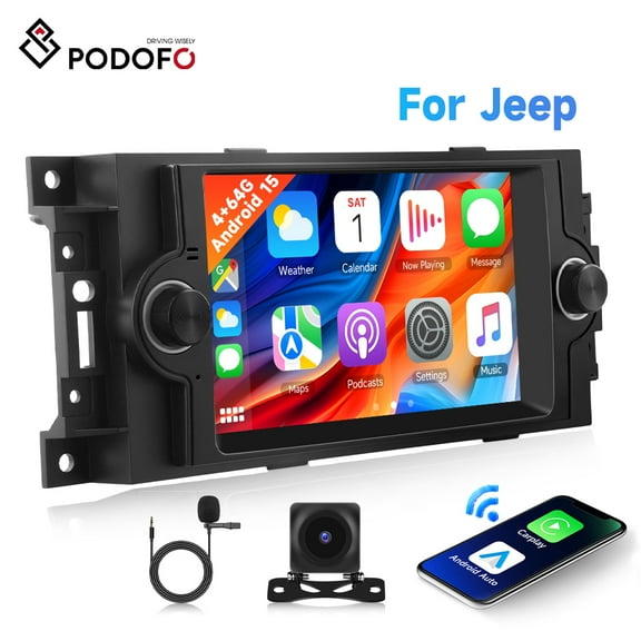 Podofo 4 64G for Dodge Ram 1500 06-08,Chrysler 300C 05-07,Chrysler PT Cruiser,Jeep Grand Cherokee Android Car Stereo WiFi Wireless Carplay Android Auto,6.2“ for Dodge Ram Radio for Jeep Grand Cheroke