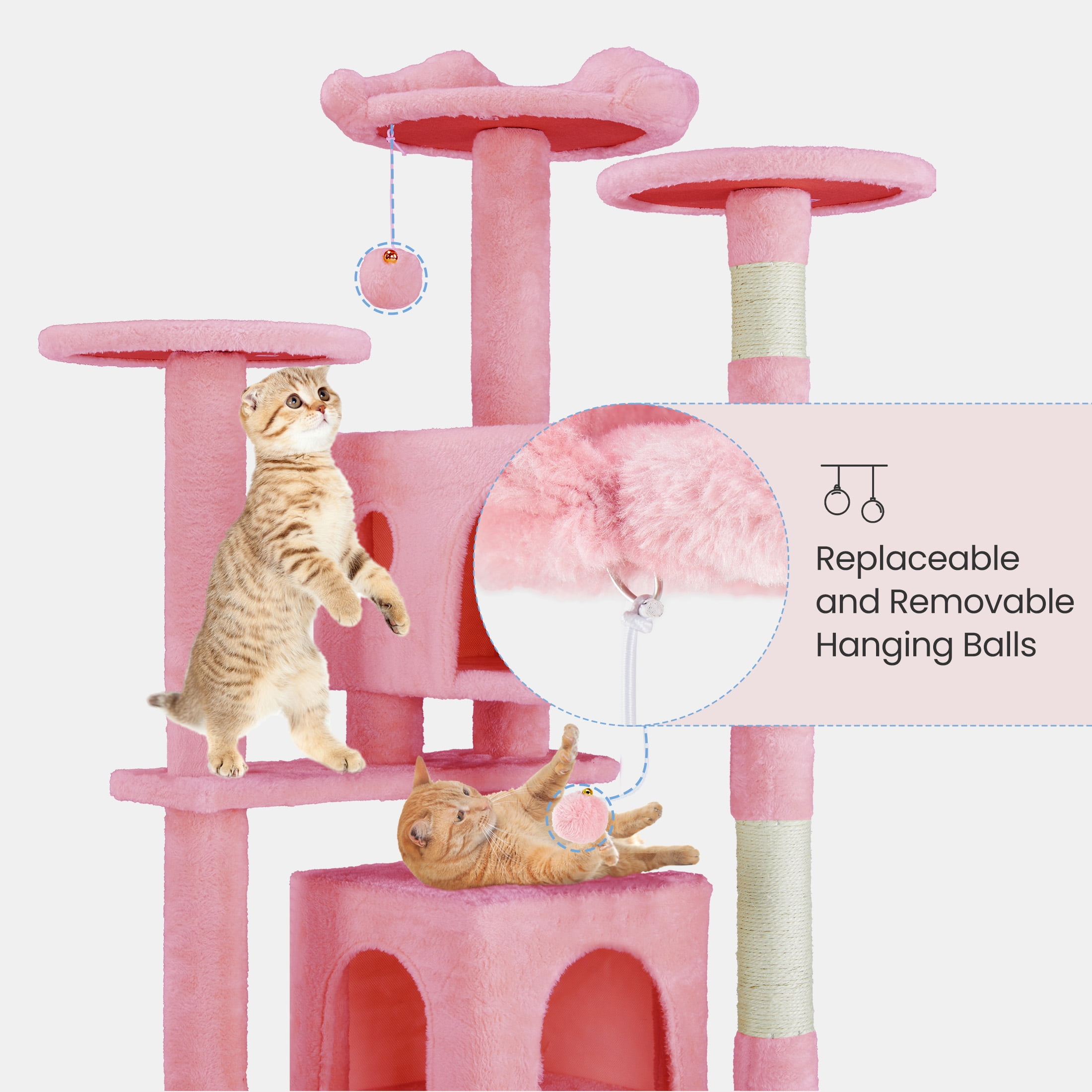 CONCETTA 54in Cat Tree for Indoor Cats, Multi-level Cat Tower with Sisal Scratching Post, Large Perch, Cat Condo, Pink