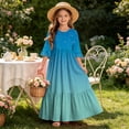 thumbnail image 7 of ITSAME Girls A-Line Dress Gradient Print Crew Neck Flowy Ruffle 3/4 Sleeve Summer Casual A-Line Dress Light Blue Size 14, 7 of 7