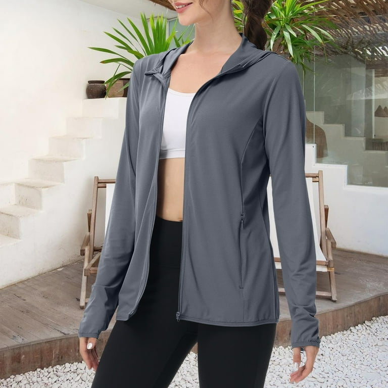 Uqiangy Stand Collar Full Zip Top Sun Protection Jacket Women