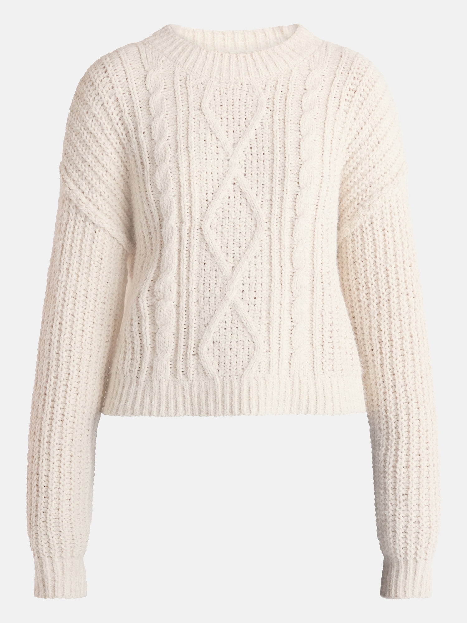 No Boundaries Cable Knit Sweater, Midweight, Women's
