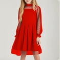 thumbnail image 2 of bbymog Girls Dresses Size 10-12 Mesh Long Sleeve A-Line Dress Girls Party Black Dress for Girls 10-12 Girls Clothes Red 10 Years, 2 of 7