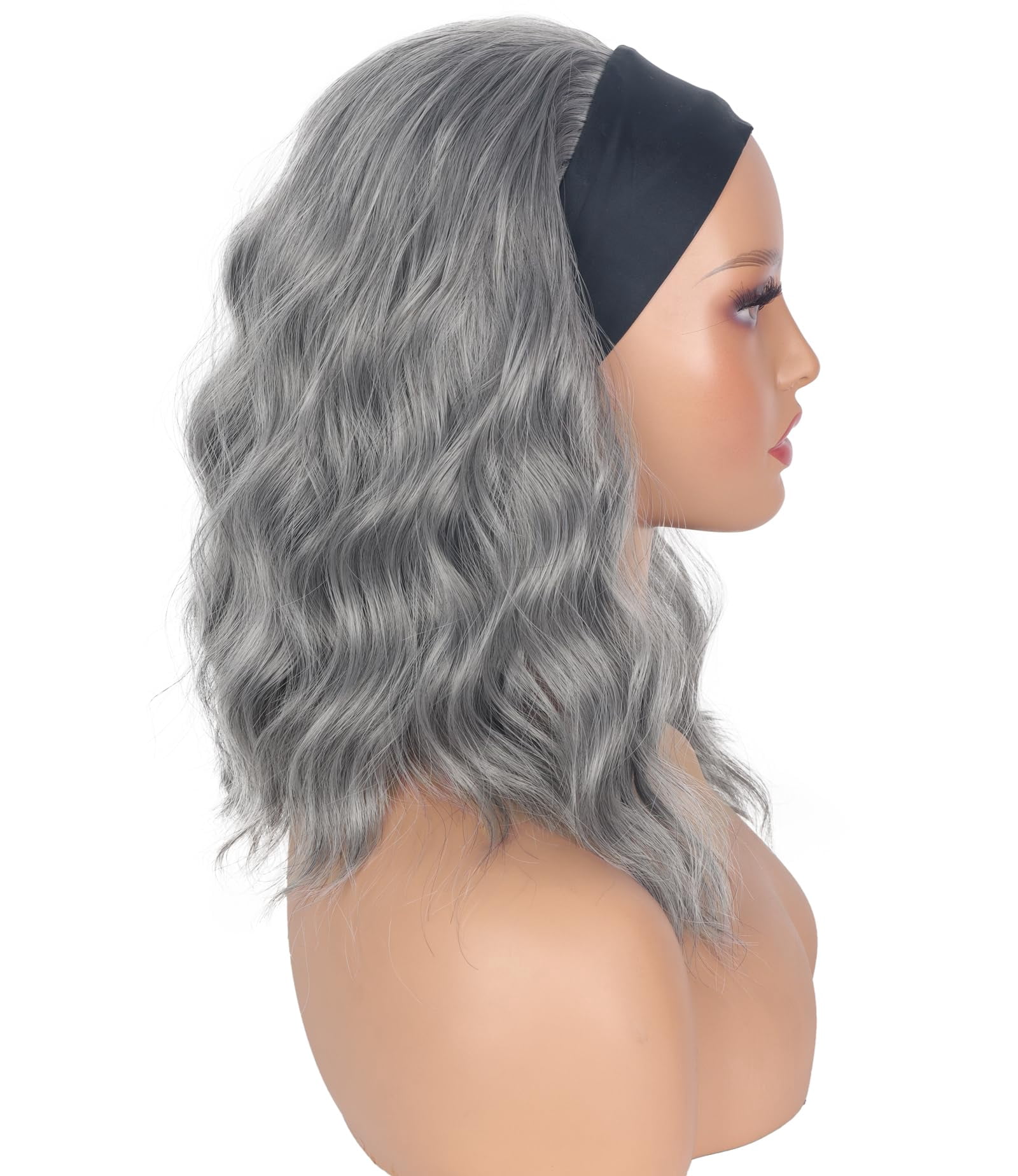 Black Headband Wigs With Brown Highlights For Women 14 Inch Wavy Heat Resistant Synthetic Soft Light Natural Looking Hair Replacement Wigs