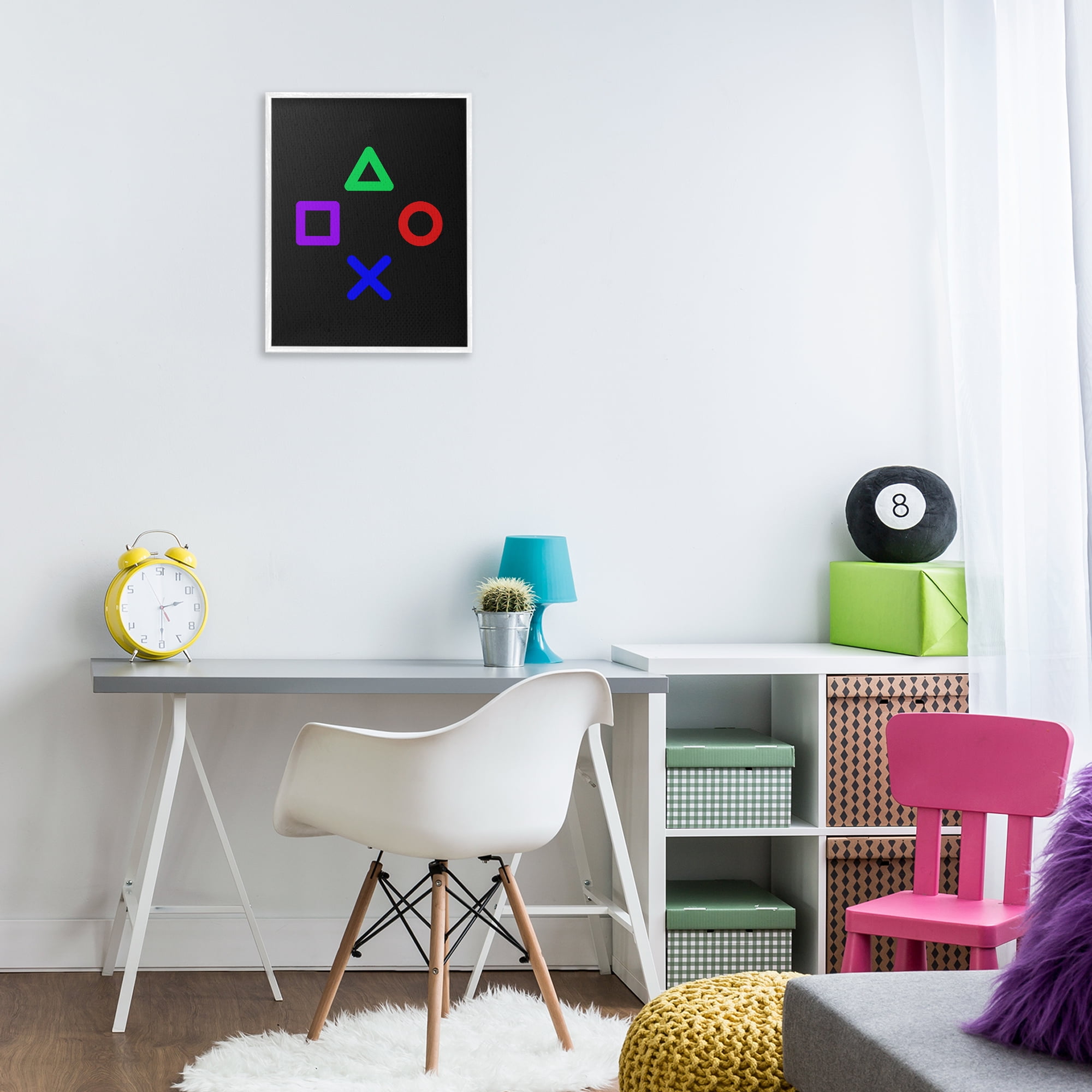 Game Button Shapes White Framed Giclee Art, design by Kim Allen