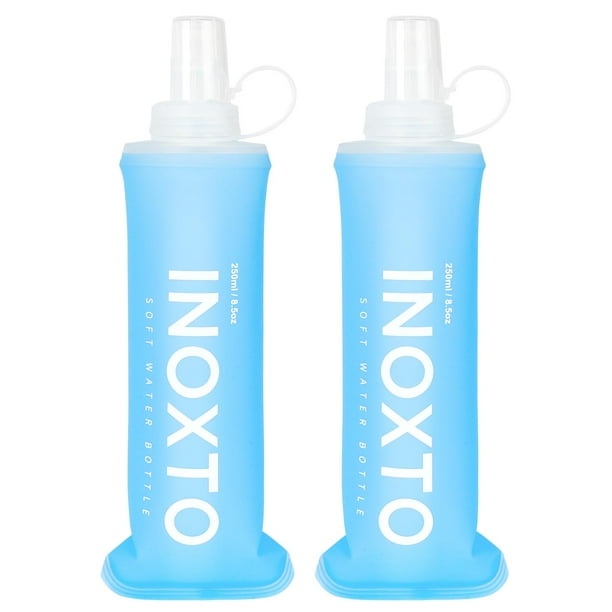 INOXTO Soft Flask, botellas de agua blandas plegables para chalecos de hidratación y mochilas para correr, botellas blandas para correr para senderismo, ciclismo (250/500 ml) (2 piezas pequeñas)