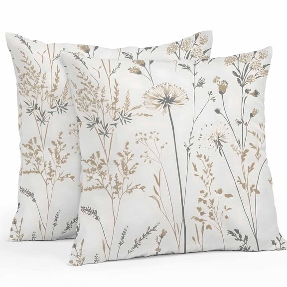 Waterproof Throw Pillow Covers Set of 2, 24x24 Inch Vintage Floral Botanical Decorative Pillowcases Outdoor Pillow Slip Cushion Covers Set for Couch Tent Watercolor Flower
