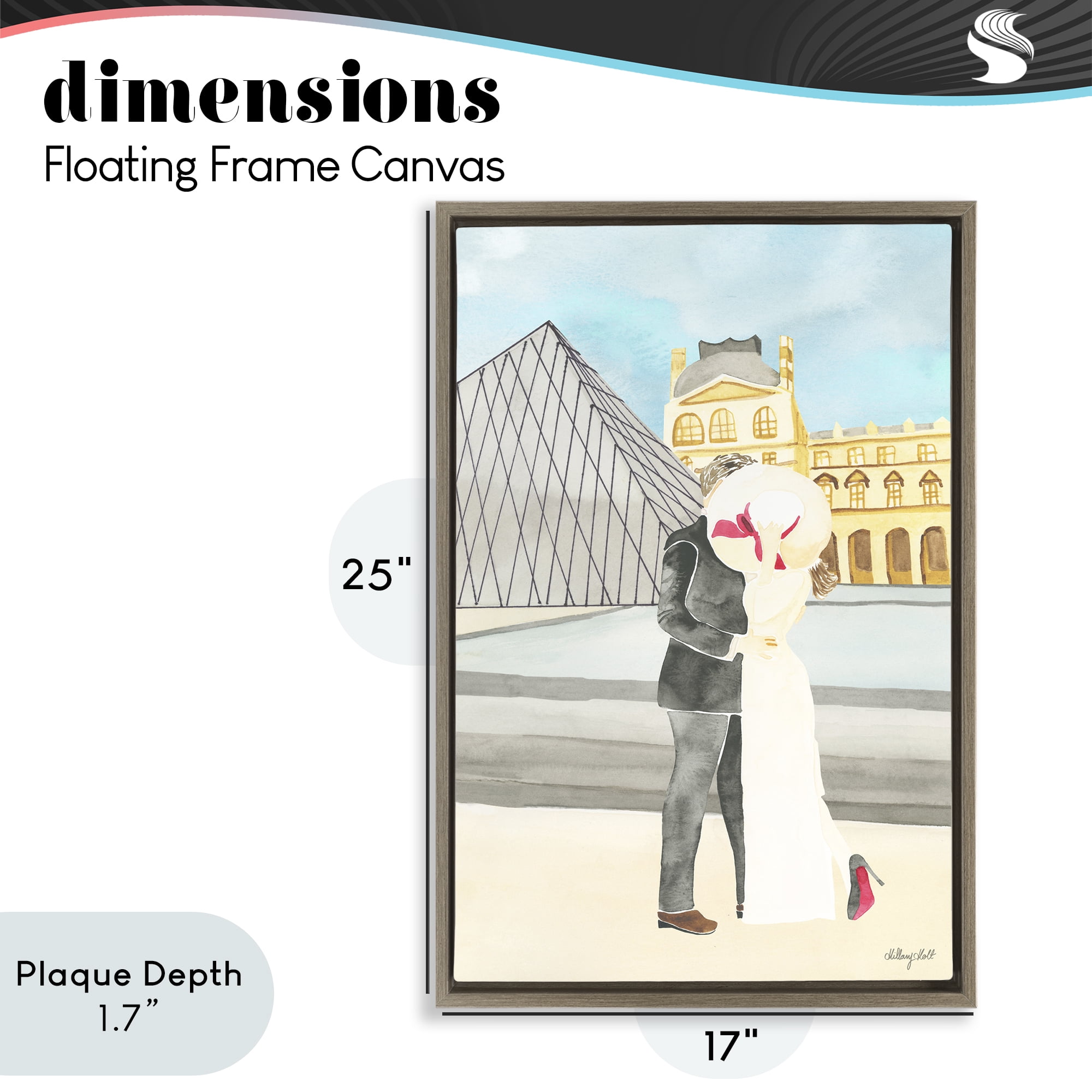 Stupell Industries Couple Embrace At The Louvre Brown Framed Floater Canvas Wall Art, design by Hillary Holt