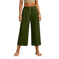 thumbnail image 6 of Bzdzmqm Women's High Waisted Wide Leg Capri Pants with Pockets Solid Casual Streetwear Elastic Waist Summer Cropped Beach Work Trousers Fashion, Army Green 2XL, 6 of 7