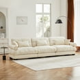 thumbnail image 3 of 130" Oversized Couch, 3 Seater Modular Sectional Sofa, Blue Large Sectional Couches for Living Room, Fluffy Couch Set, 3 Seater Velvet Cloud Couch with 5 Pillows, Deep Seat Sofas for Living Room, 3 of 12
