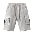 thumbnail image 5 of Men's Waffle Knit Cargo Shorts with Drawstring Elastic Waist and Multiple Pockets, Solid Color Casual Summer Bottoms, Loose Fit Workwear Pants for Outdoor Activities, 5 of 5