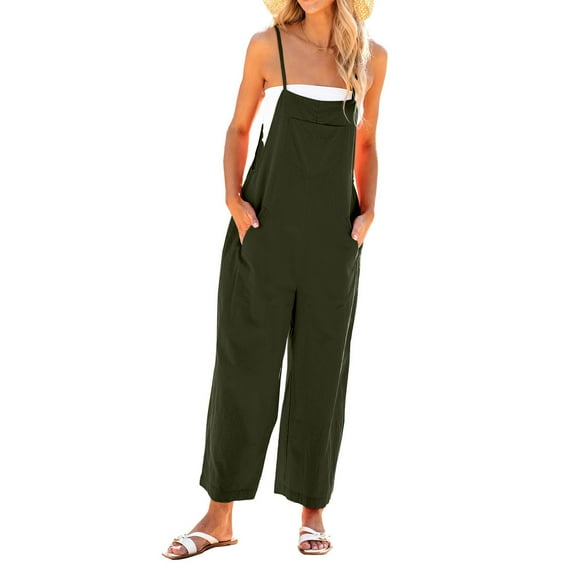 Kmdttou Up to 40% off! Womens Fashion Summer Solid Casual V Neck Sleeveless Belted High Waist Long Pants Rompers on Clearance!