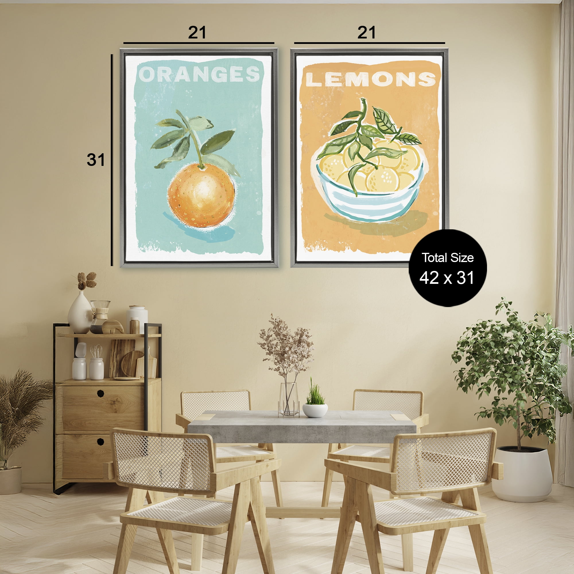 Stupell Industries Citrus Twist Motif 2 Piece Gray Framed Floater Canvas Set, design by Chad Barrett