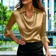 thumbnail image 5 of purcolt Womens Cowl Neck Ruched Tops Elegant Ruffled 3/4 Length Sleeve Shirts Dressy Casual Tunic Tops for Work Office, 5 of 9