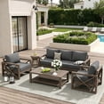 thumbnail image 2 of ELPOSUN Aluminum Outdoor Patio Furniture Set,6-Pieces Modern Metal Outdoor Furniture, Faux Wood Grain Finish Frame Patio Conversation Sofa Sets with 6"Thick Cushion for Porch,Backyard,Deck,Gray, 2 of 7