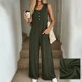 thumbnail image 2 of ClodeEU Women's Crewneck Button Sleeveless Wide Leg Jumpsuit with Pockets,Casual Long Romper Army Green,Women's Plus L, 2 of 9