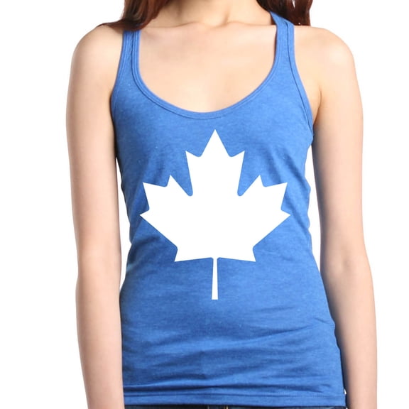 Shop4Ever Women's Canada White Leaf Proud Canadian Flag Racerback Tank Top XX-Large Royal Blue