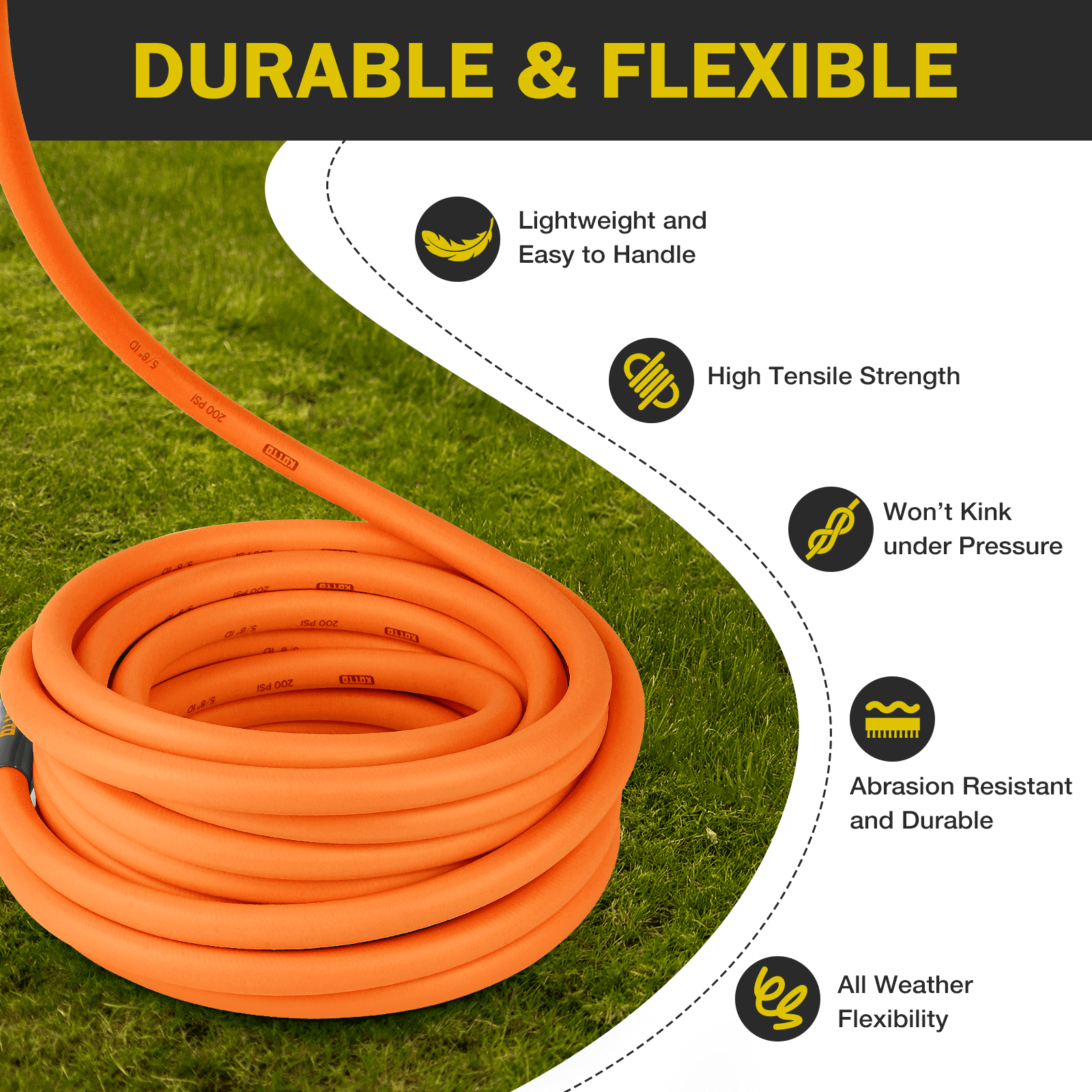 KOTTO Heavy Duty Expandable Garden Hose, Lightweight Water Hoses for Outside, Leak-Proof, Orange, 50ft