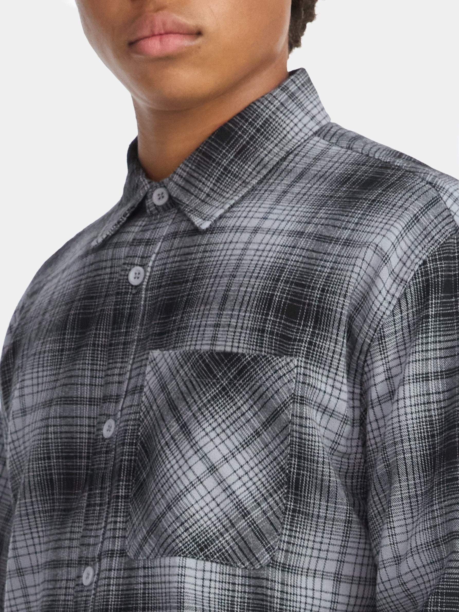 No Boundaries Collared Cotton Boxy Cropped Fit Flannel Shirt, Men's and Big Men's Sizes XS-5XL